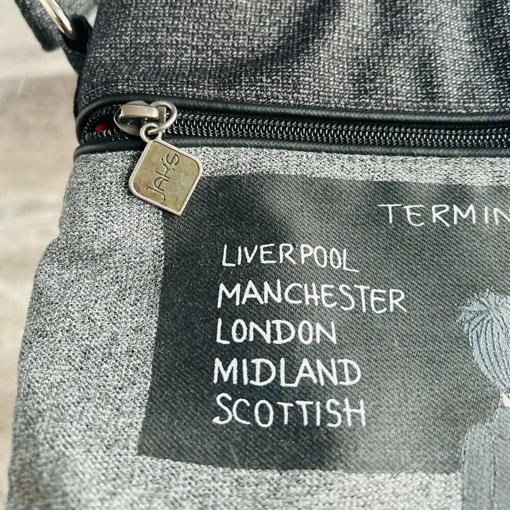 NWOT Jak’s “The Terminal” Grey Travel Scene Crossbody Bag with Adjustable Strap - Picture 4 of 9